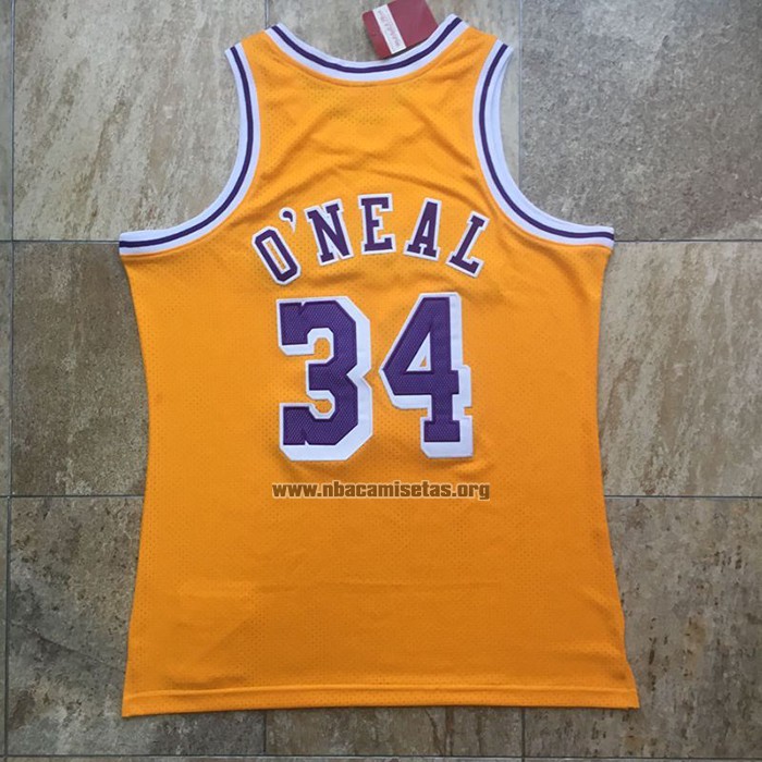 Camiseta Los Angeles Lakers Shaquille O'Neal NO 34 Mitchell & Ness 1996-97 Amarillo